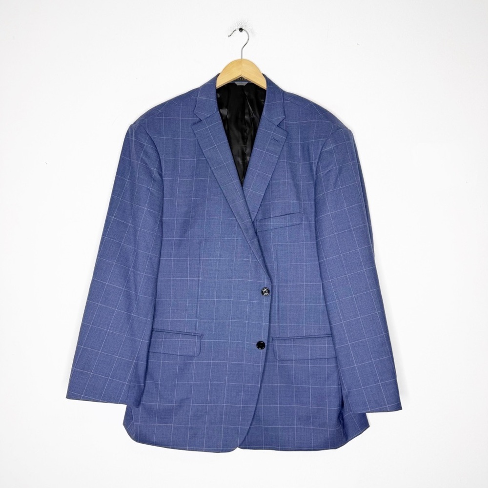 Indochino Luxury Harrogate Windowpane Blue Blazer 50R Custom Fit Wool Cashmere